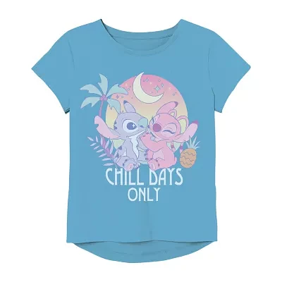 Little & Big Girls Round Neck Short Sleeve Lilo Stitch Graphic T-Shirt