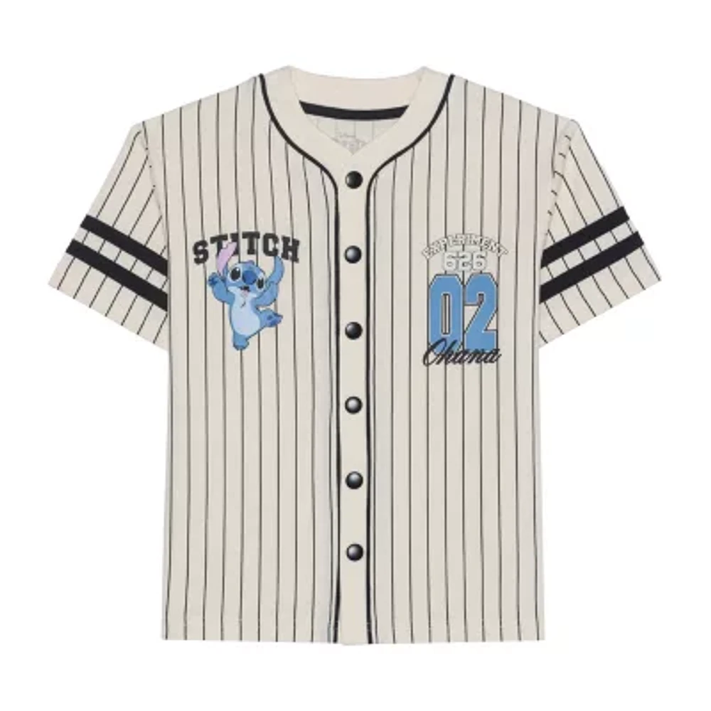 Disney Collection Little & Big Boys Y Neck Short Sleeve Lilo Stitch Jersey