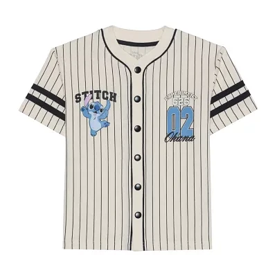 Disney Collection Little & Big Boys Y Neck Short Sleeve Lilo Stitch Jersey