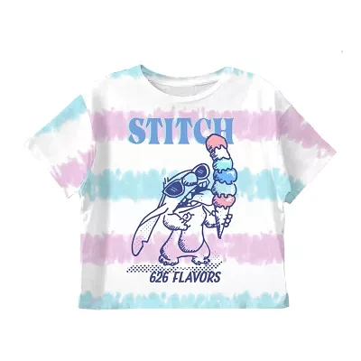 Disney Collection Little & Big Girls Crew Neck Short Sleeve Lilo Stitch Graphic T-Shirt