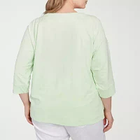 Hearts Of Palm Plus Womens Crew Neck 3/4 Sleeve Graphic T-Shirt