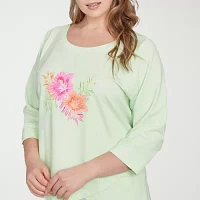 Hearts Of Palm Plus Womens Crew Neck 3/4 Sleeve Graphic T-Shirt