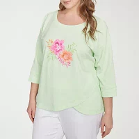 Hearts Of Palm Plus Womens Crew Neck 3/4 Sleeve Graphic T-Shirt