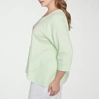 Hearts Of Palm Plus Womens Crew Neck 3/4 Sleeve Graphic T-Shirt