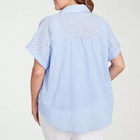 Hearts Of Palm Plus Womens Short Sleeve Blouse