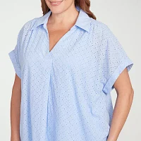 Hearts Of Palm Plus Womens Short Sleeve Blouse