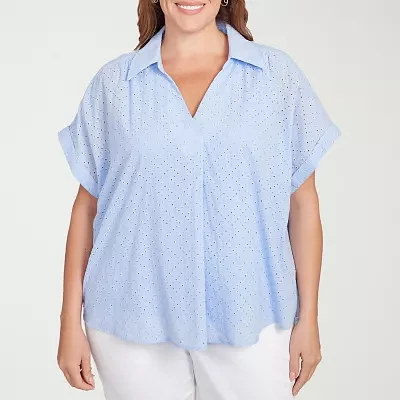 Hearts Of Palm Plus Womens Short Sleeve Blouse