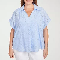 Hearts Of Palm Plus Womens Short Sleeve Blouse