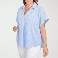 Hearts Of Palm Plus Womens Short Sleeve Blouse