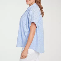 Hearts Of Palm Plus Womens Short Sleeve Blouse