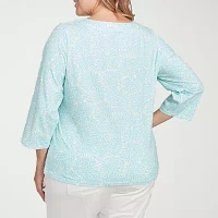 Hearts Of Palm Womens Plus Split Crew Neck 3/4 Sleeve T-Shirt
