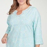Hearts Of Palm Womens Plus Split Crew Neck 3/4 Sleeve T-Shirt