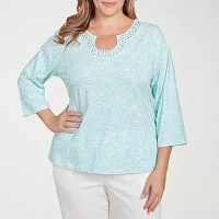 Hearts Of Palm Womens Plus Split Crew Neck 3/4 Sleeve T-Shirt