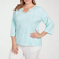 Hearts Of Palm Womens Plus Split Crew Neck 3/4 Sleeve T-Shirt