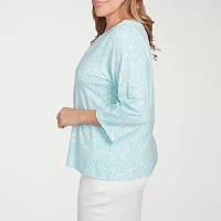 Hearts Of Palm Womens Plus Split Crew Neck 3/4 Sleeve T-Shirt