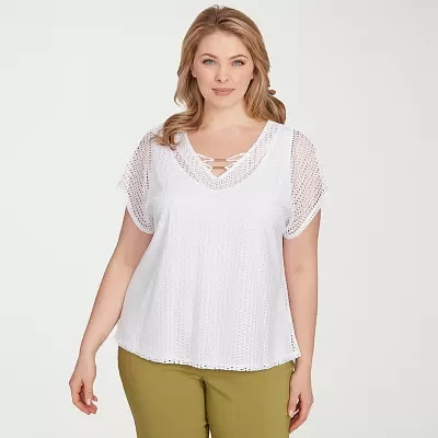 Hearts Of Palm Womens Plus V Neck Short Sleeve T-Shirt