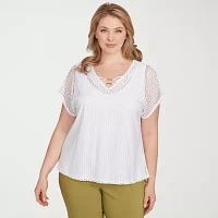 Hearts Of Palm Womens Plus V Neck Short Sleeve T-Shirt