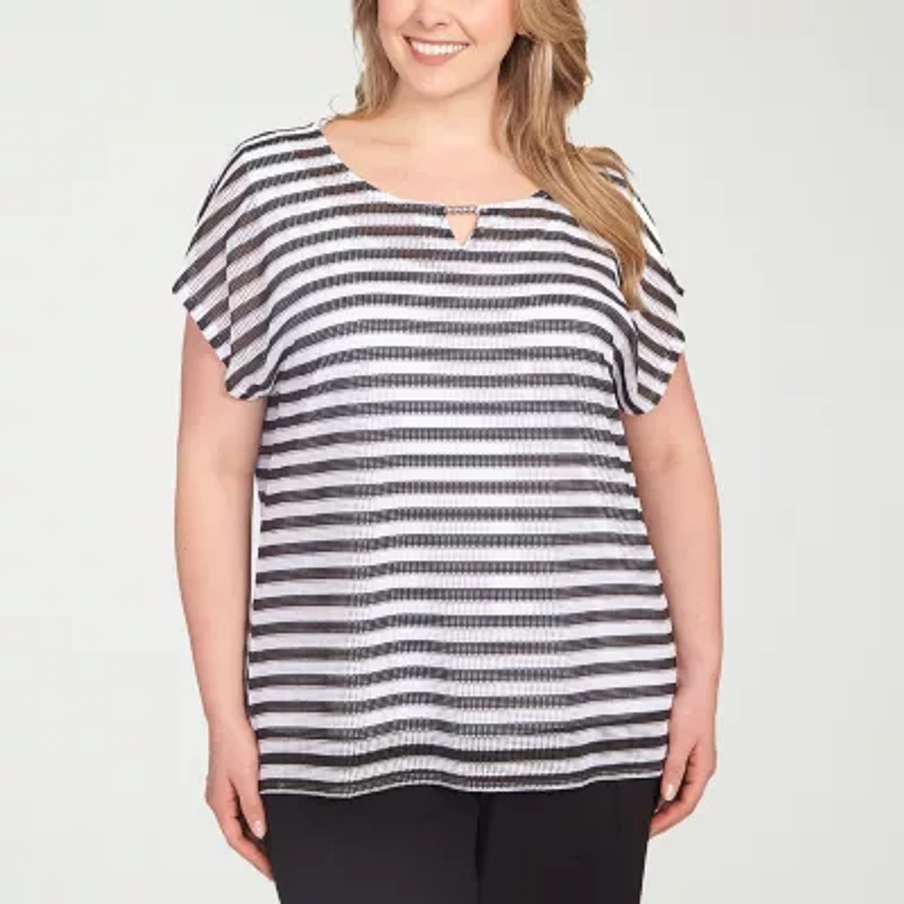 Hearts Of Palm Womens Plus Keyhole Neck Short Sleeve T-Shirt