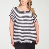 Hearts Of Palm Womens Plus Keyhole Neck Short Sleeve T-Shirt