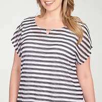 Hearts Of Palm Womens Plus Keyhole Neck Short Sleeve T-Shirt