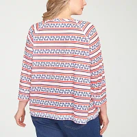 Hearts Of Palm Womens Plus Keyhole Neck 3/4 Sleeve T-Shirt