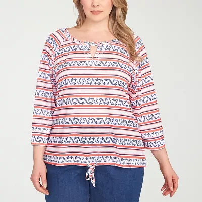 Hearts Of Palm Womens Plus Keyhole Neck 3/4 Sleeve T-Shirt