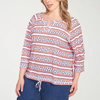 Hearts Of Palm Womens Plus Keyhole Neck 3/4 Sleeve T-Shirt