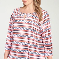 Hearts Of Palm Womens Plus Keyhole Neck 3/4 Sleeve T-Shirt