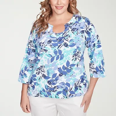 Hearts Of Palm Womens Plus Scoop Neck 3/4 Sleeve T-Shirt