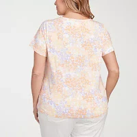 Hearts Of Palm Womens Plus Square Neck Short Sleeve T-Shirt