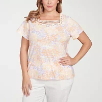 Hearts Of Palm Womens Plus Square Neck Short Sleeve T-Shirt