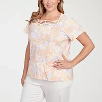 Hearts Of Palm Womens Plus Square Neck Short Sleeve T-Shirt