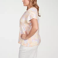 Hearts Of Palm Womens Plus Square Neck Short Sleeve T-Shirt
