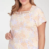 Hearts Of Palm Womens Plus Square Neck Short Sleeve T-Shirt