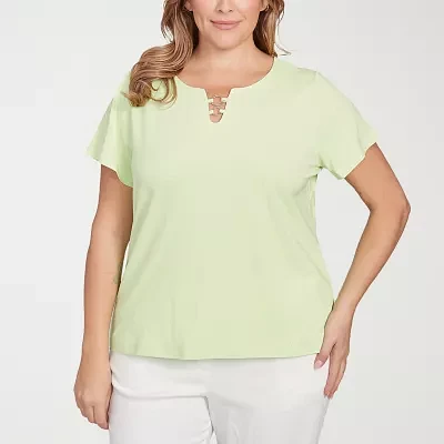 Hearts Of Palm Womens Plus Keyhole Neck Short Sleeve T-Shirt