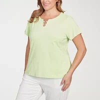 Hearts Of Palm Womens Plus Keyhole Neck Short Sleeve T-Shirt
