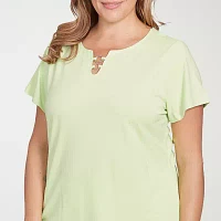 Hearts Of Palm Womens Plus Keyhole Neck Short Sleeve T-Shirt