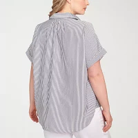 Hearts Of Palm Plus Womens Short Sleeve Blouse