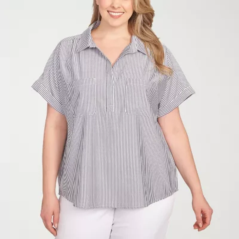 Hearts Of Palm Plus Womens Short Sleeve Blouse