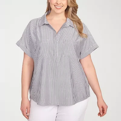 Hearts Of Palm Plus Womens Short Sleeve Blouse