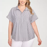 Hearts Of Palm Plus Womens Short Sleeve Blouse