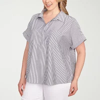 Hearts Of Palm Plus Womens Short Sleeve Blouse