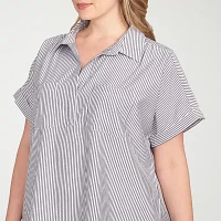 Hearts Of Palm Plus Womens Short Sleeve Blouse