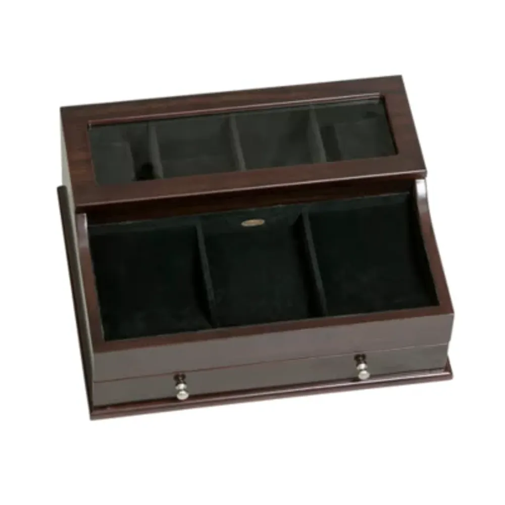 Mele and Co Hampdenb Glass Top Mahogany-Finish Valet