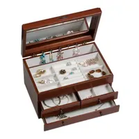 Mele and Co Fairhaven Floral Inlay Walnut-Finish Jewelry Box