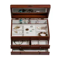 Mele and Co Fairhaven Floral Inlay Walnut-Finish Jewelry Box