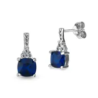 Lab Created Blue Sapphire Sterling Silver Cushion Drop Earrings