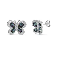 Cushion Simulated Green Mystic Fire Topaz Sterling Silver Stud Earrings