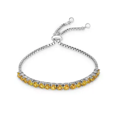 Genuine Yellow Citrine Sterling Silver Bolo Bracelet