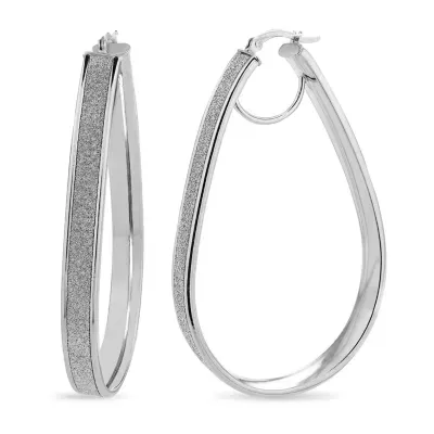 Sterling Silver 53X38X6MM Glitter Pearshaped Hoop Earrings